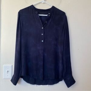 RAQUEL ALLEGRA Silk Subtle Tie-Dye Button Shirt Blouse Navy Blue Sz 0 Small